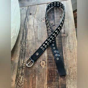 MICHAEL Michael Kors Black Leather Grommet Belt with Silver-Tone Hardware